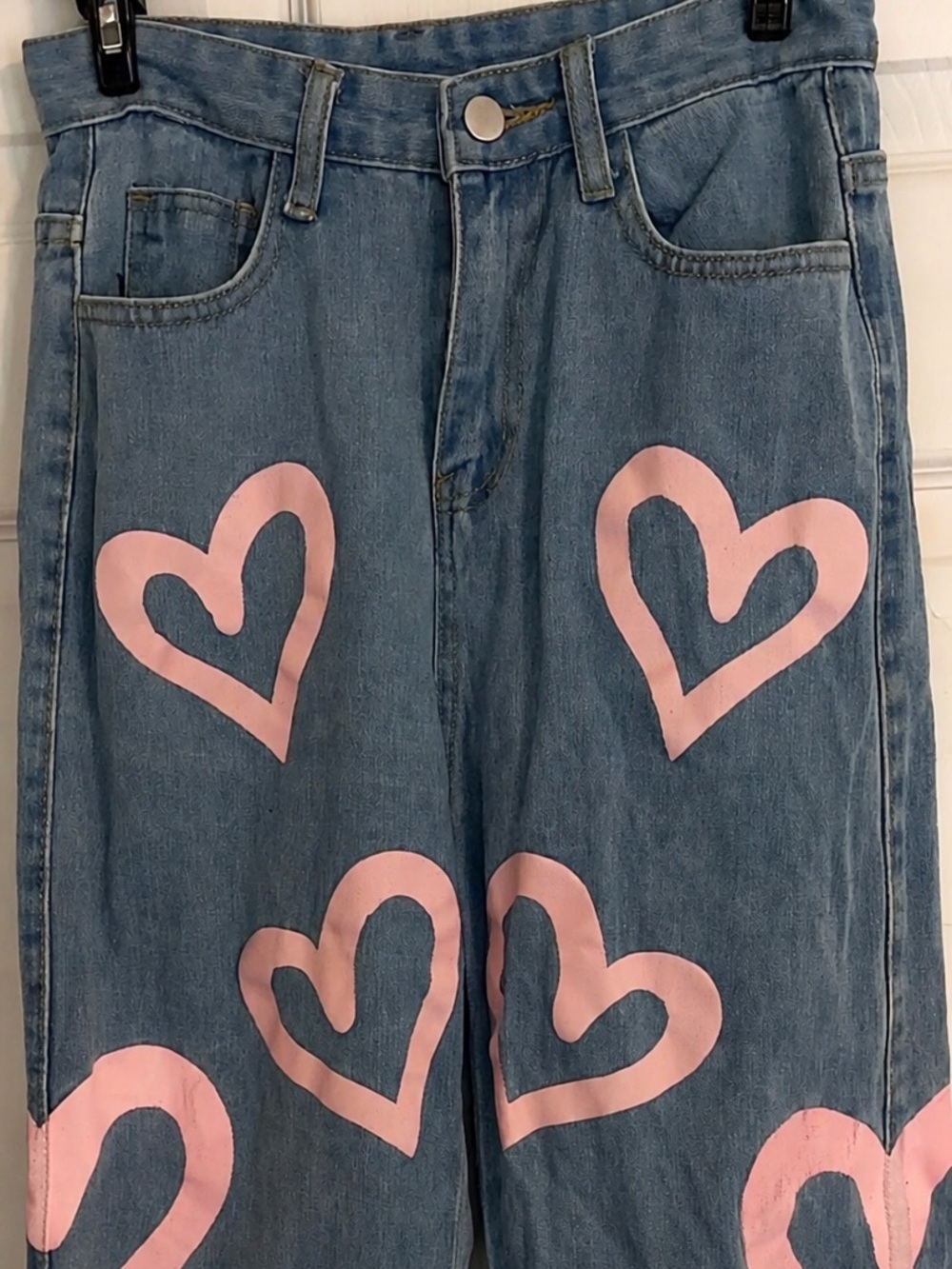 Y2K Jealous Pink Heart Wide Leg Jeans | Medium